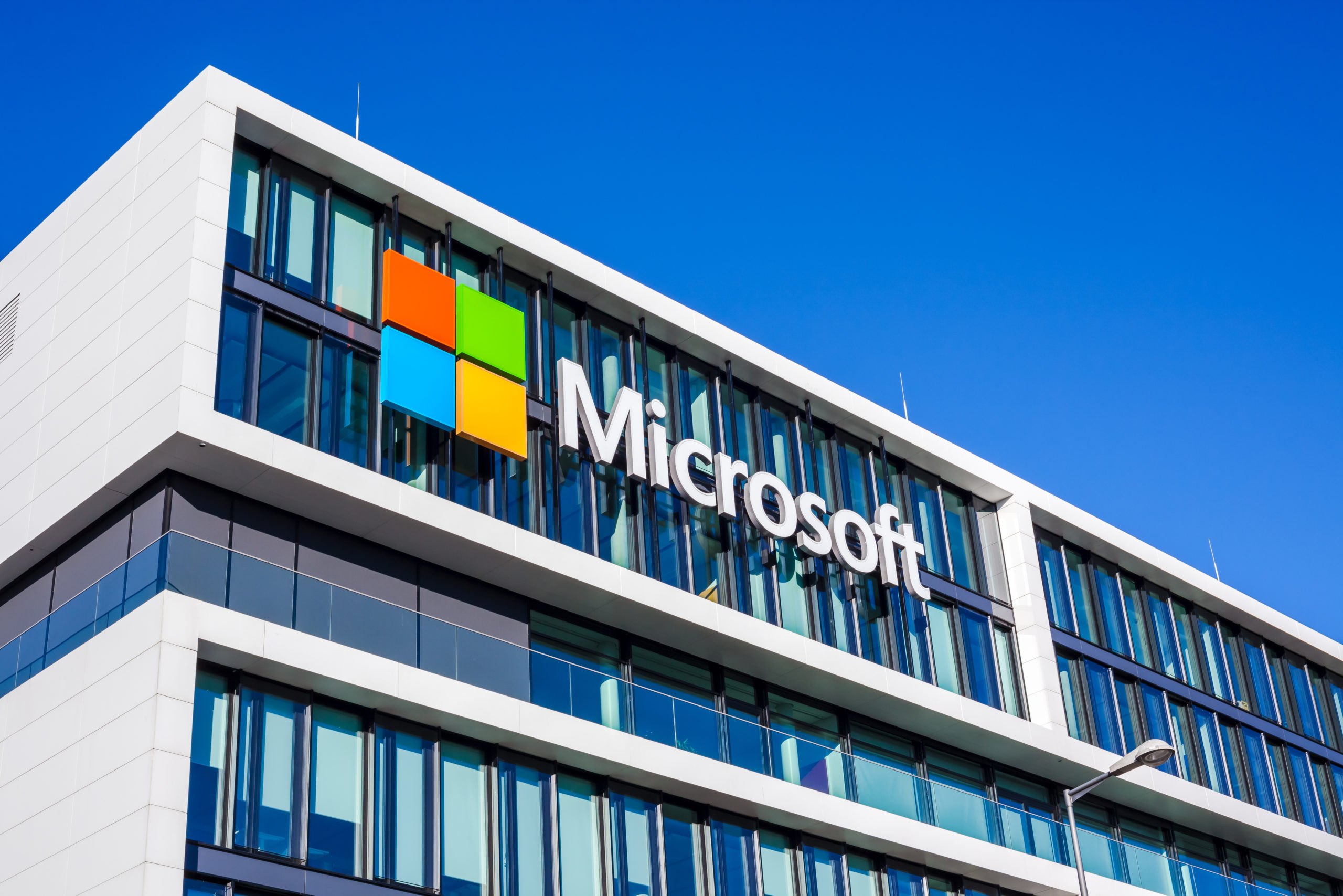 Microsoft logo at office building Munich Germany